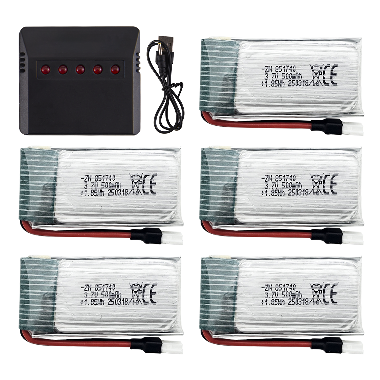 Drone Charger - 5Pcs 3.7V 500mAh LiPo Batteries with